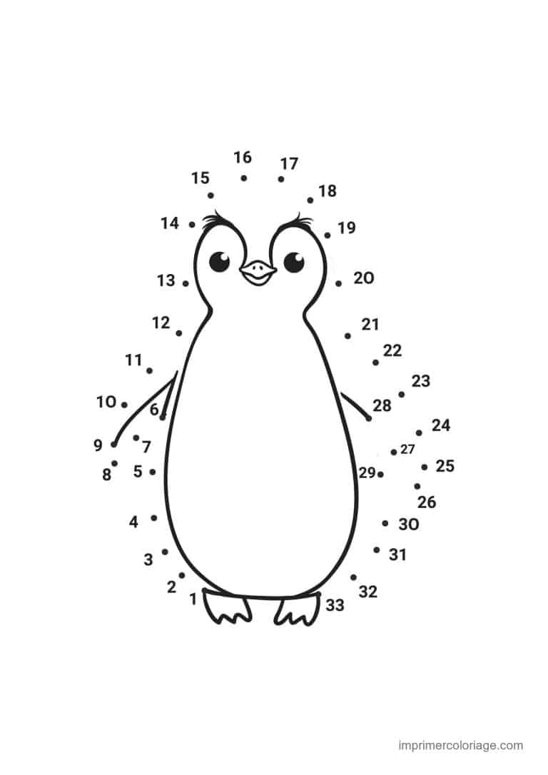 point a relier 1 a 33 pingouin dodu - dessin gratuit &agrave; imprimer