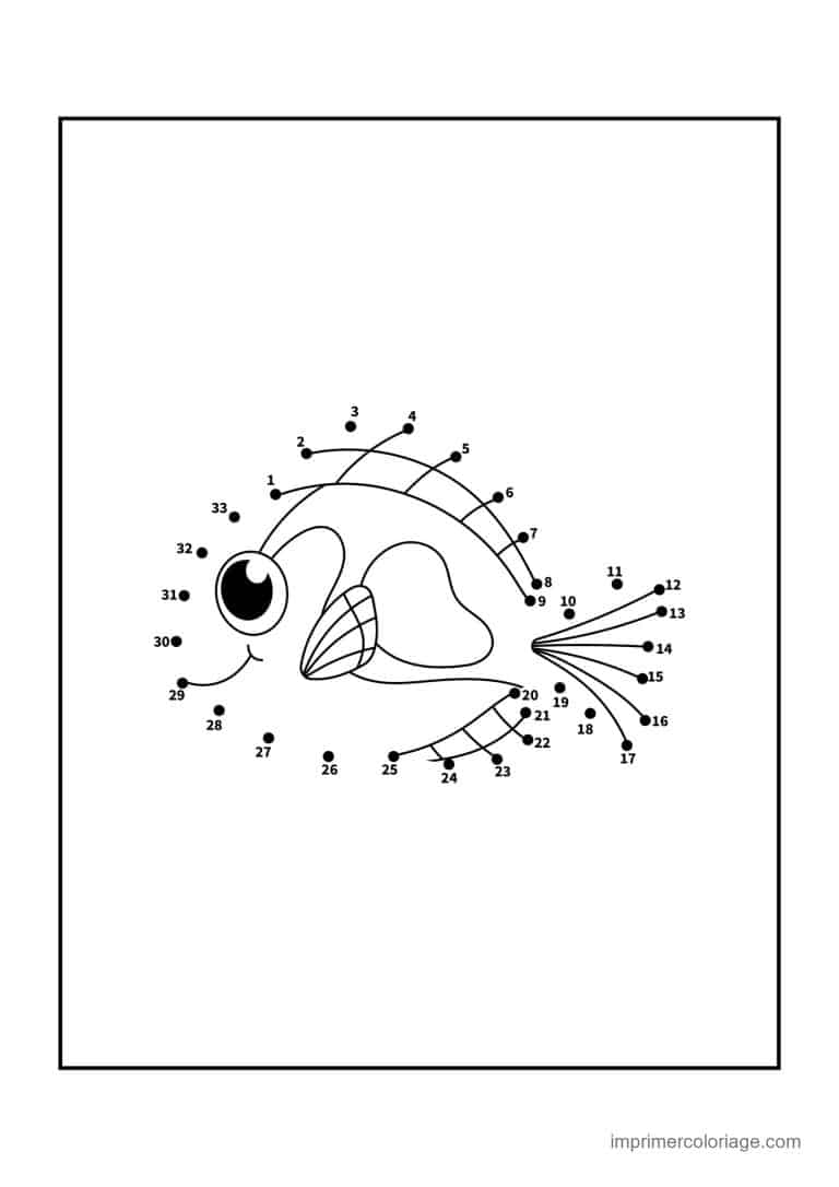 point a relier 1 a 33 poisson aux nageoires - dessin gratuit &agrave; imprimer