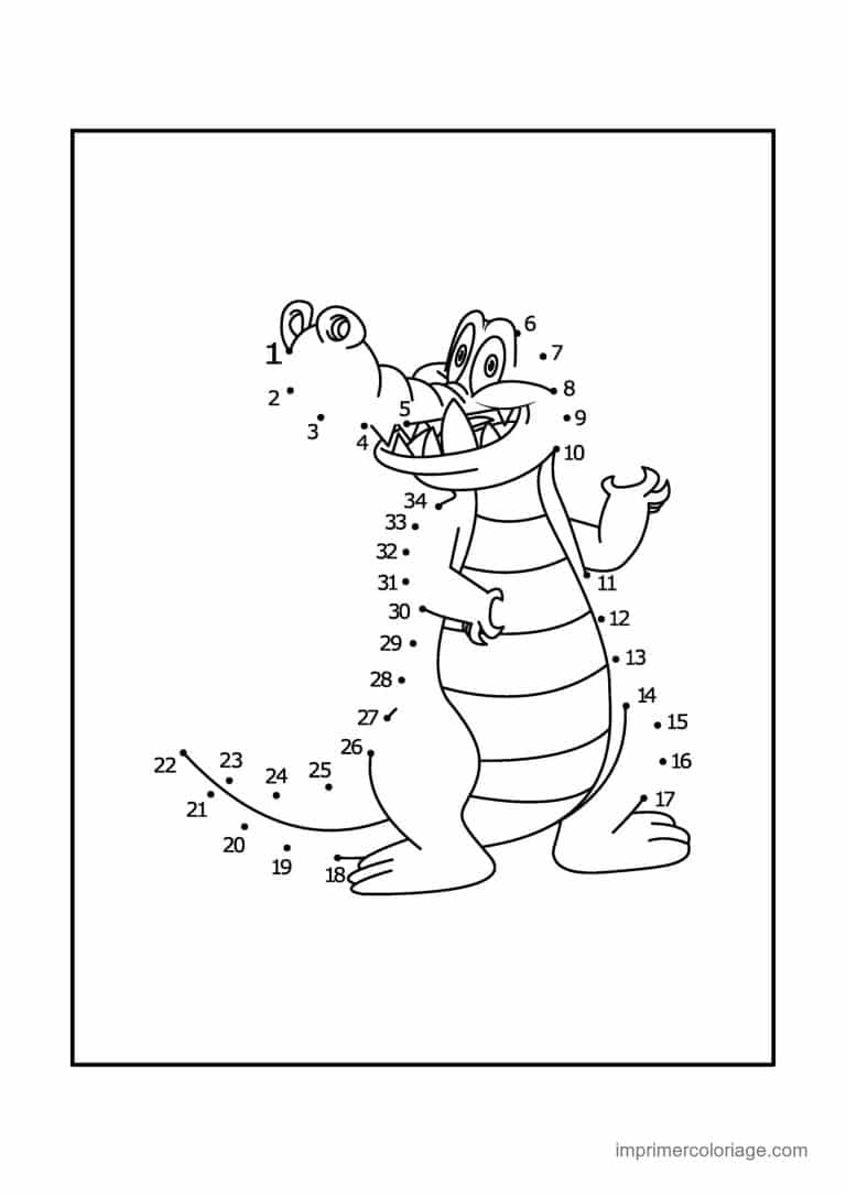 point a relier 1 a 34 crocodile aux dents pointues - dessin gratuit &agrave; imprimer