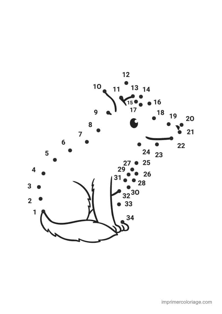 point a relier 1 a 34 ecureuil a la queue touffue - dessin gratuit &agrave; imprimer