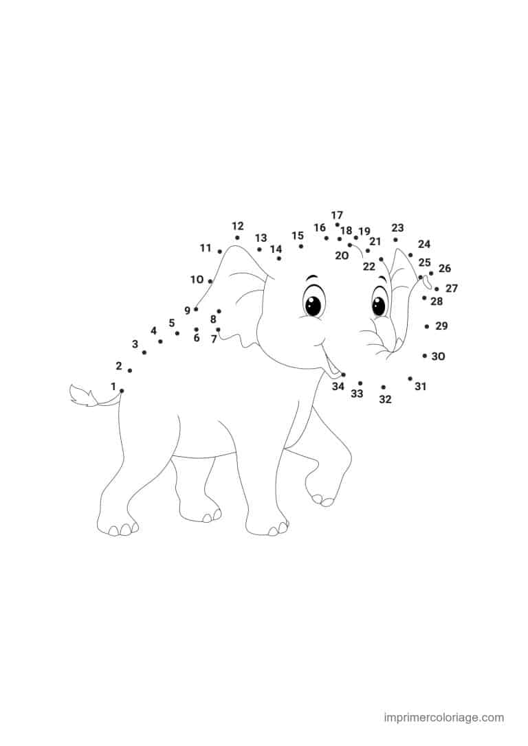 point a relier 1 a 34 elephant qui barrit - dessin gratuit &agrave; imprimer