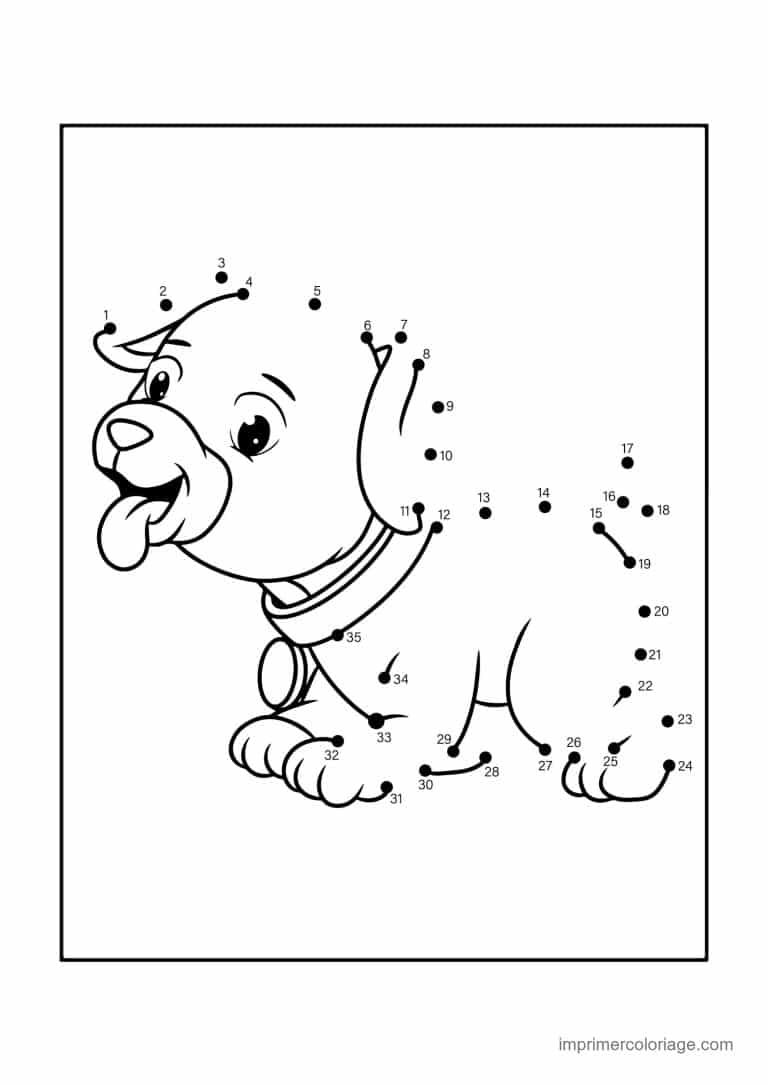 point a relier 1 a 35 chiot avec collier - dessin gratuit &agrave; imprimer