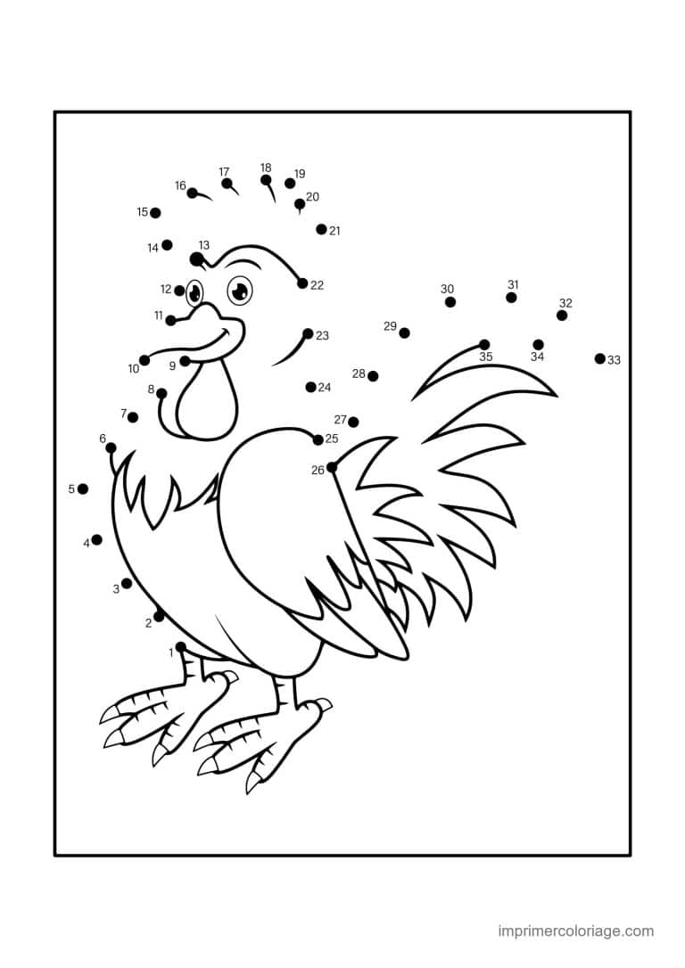 point a relier 1 a 35 coq qui chante - dessin gratuit &agrave; imprimer