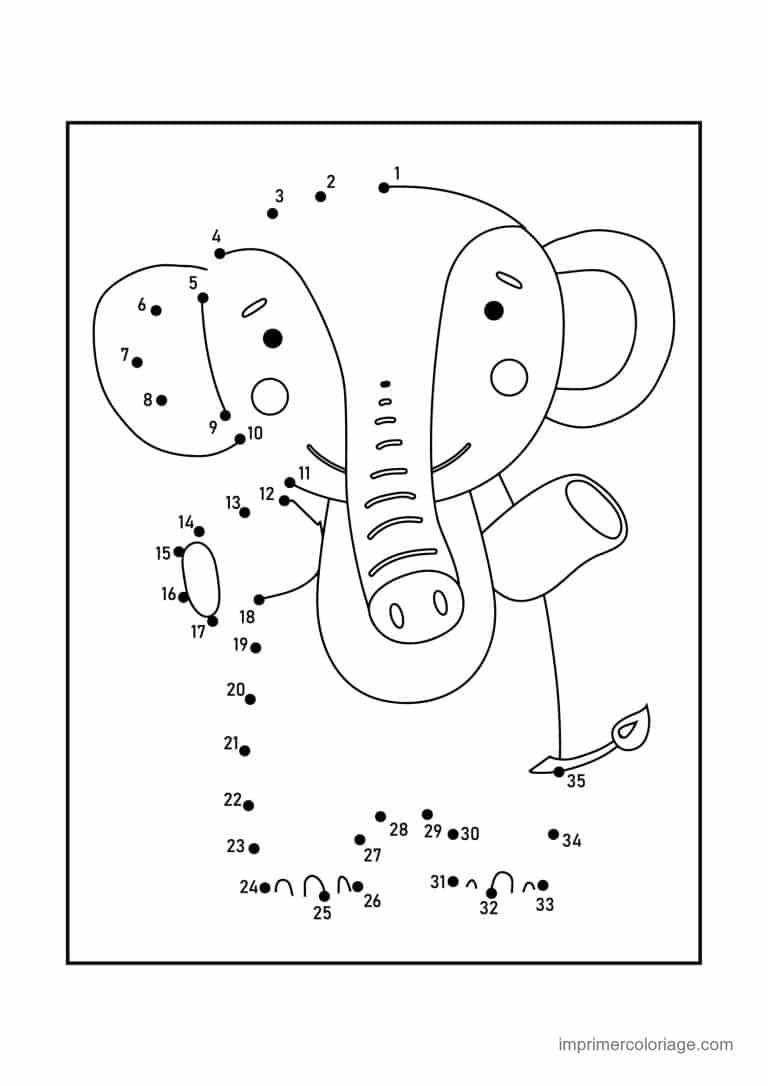 point a relier 1 a 35 elephant qui salue - dessin gratuit &agrave; imprimer