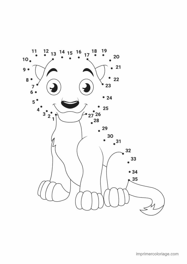 point a relier 1 a 35 lion assis de face - dessin gratuit &agrave; imprimer