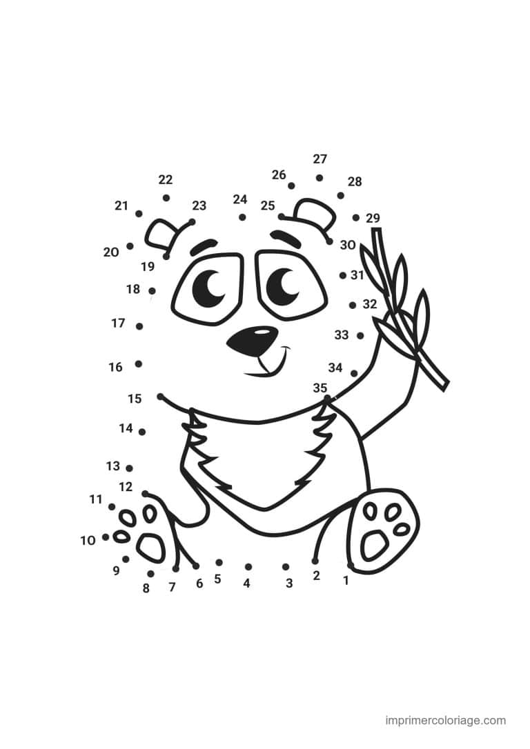 point a relier 1 a 35 panda avec du bambou - dessin gratuit &agrave; imprimer