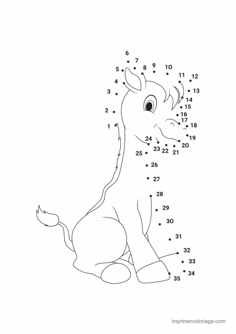 point a relier 1 a 35 poulain assis - dessin gratuit &agrave; imprimer