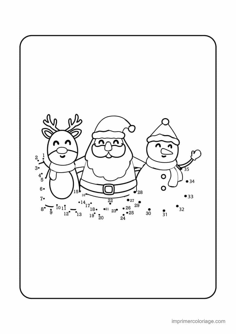 point a relier 1 a 35 renne pere noel et bonhomme de neige - dessin gratuit &agrave; imprimer