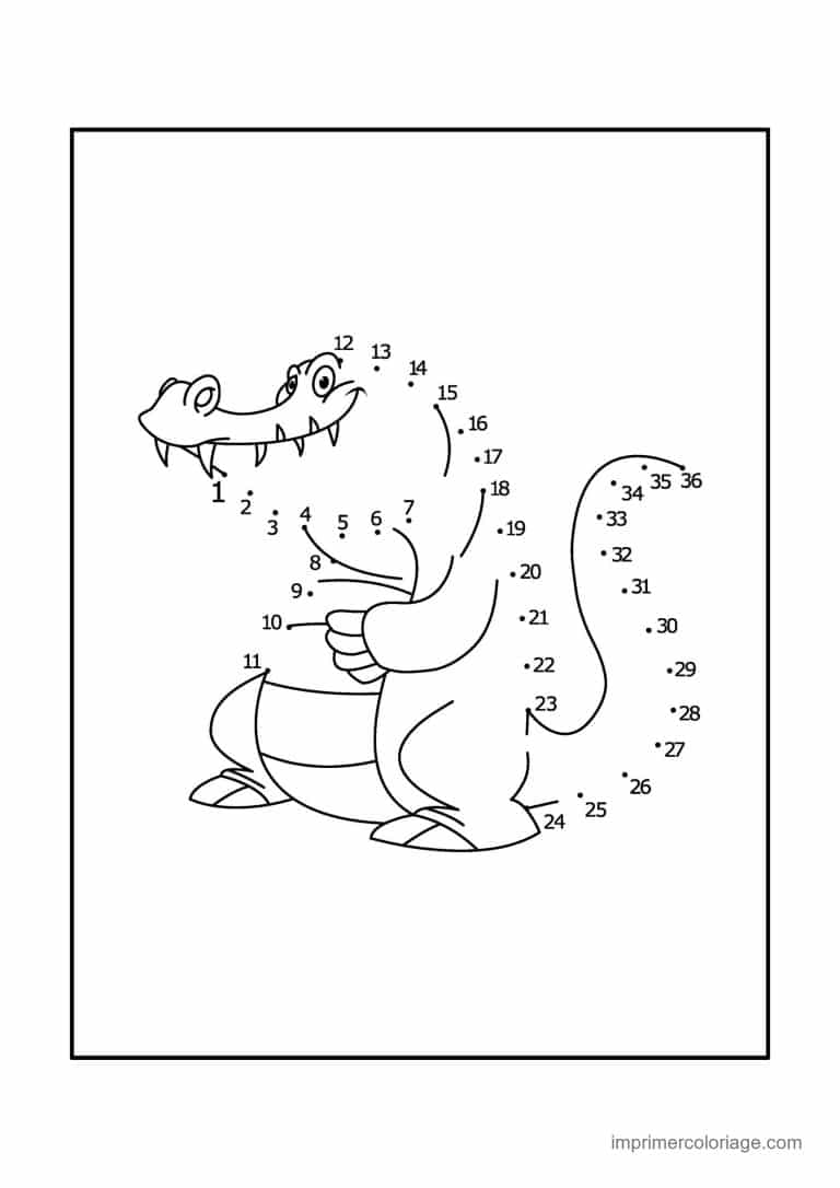 point a relier 1 a 36 crocodile debout - dessin gratuit &agrave; imprimer