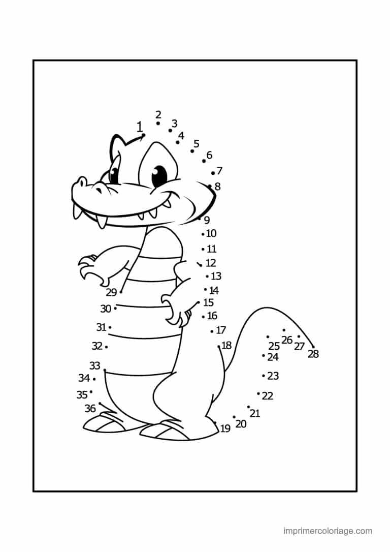 point a relier 1 a 36 crocodile debout de face - dessin gratuit &agrave; imprimer
