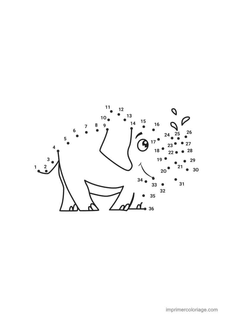 point a relier 1 a 36 elephant qui s asperge - dessin gratuit &agrave; imprimer