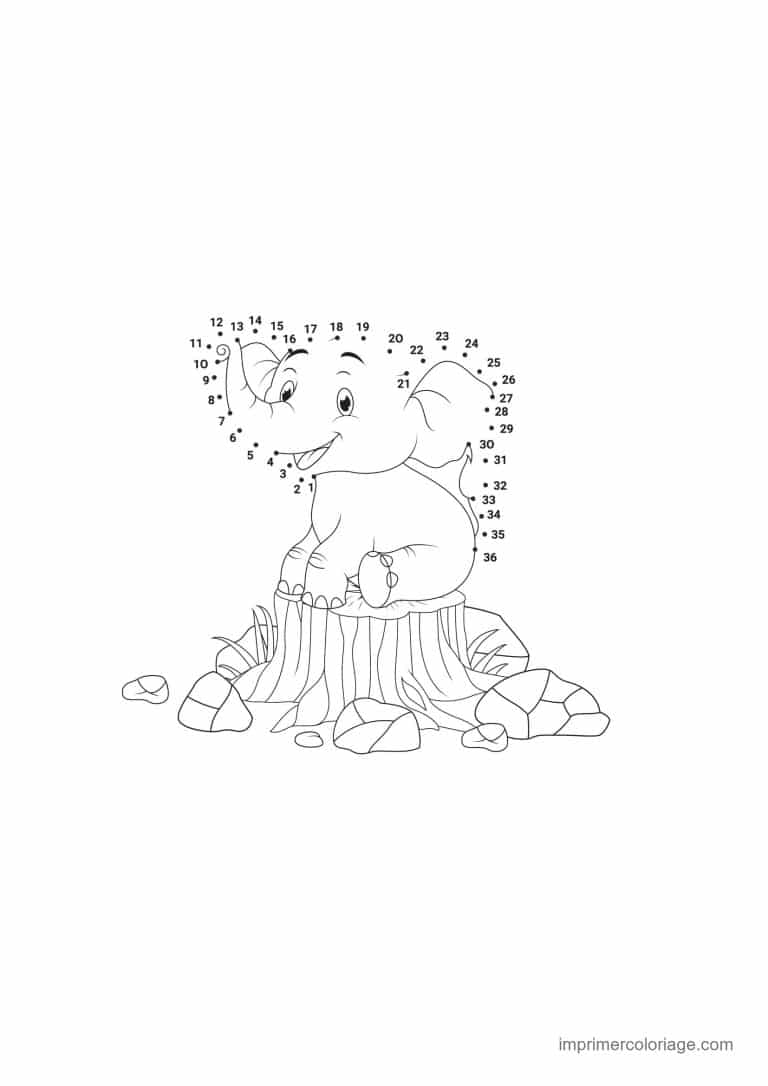 point a relier 1 a 36 elephant sur un rocher - dessin gratuit &agrave; imprimer
