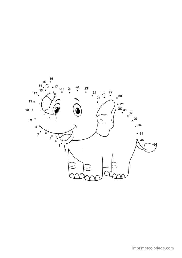 point a relier 1 a 36 elephanteau qui marche - dessin gratuit &agrave; imprimer