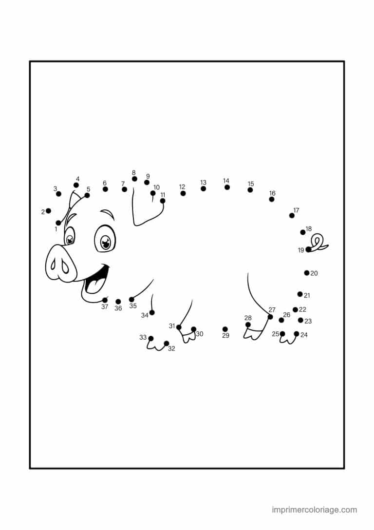 point a relier 1 a 37 cochon couche - dessin gratuit &agrave; imprimer