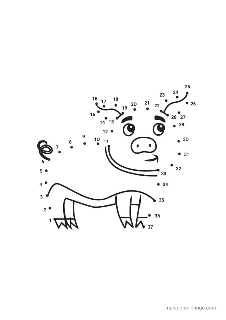 point a relier 1 a 37 cochon de profil - dessin gratuit &agrave; imprimer