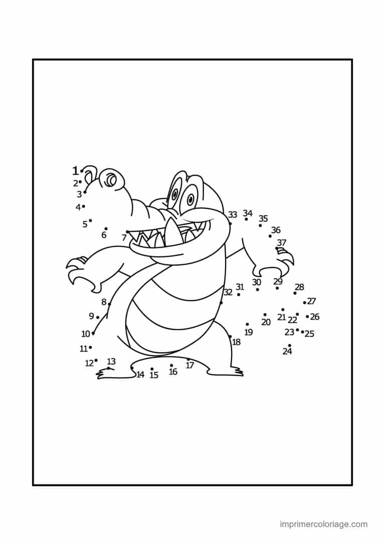 point a relier 1 a 37 crocodile debout - dessin gratuit &agrave; imprimer