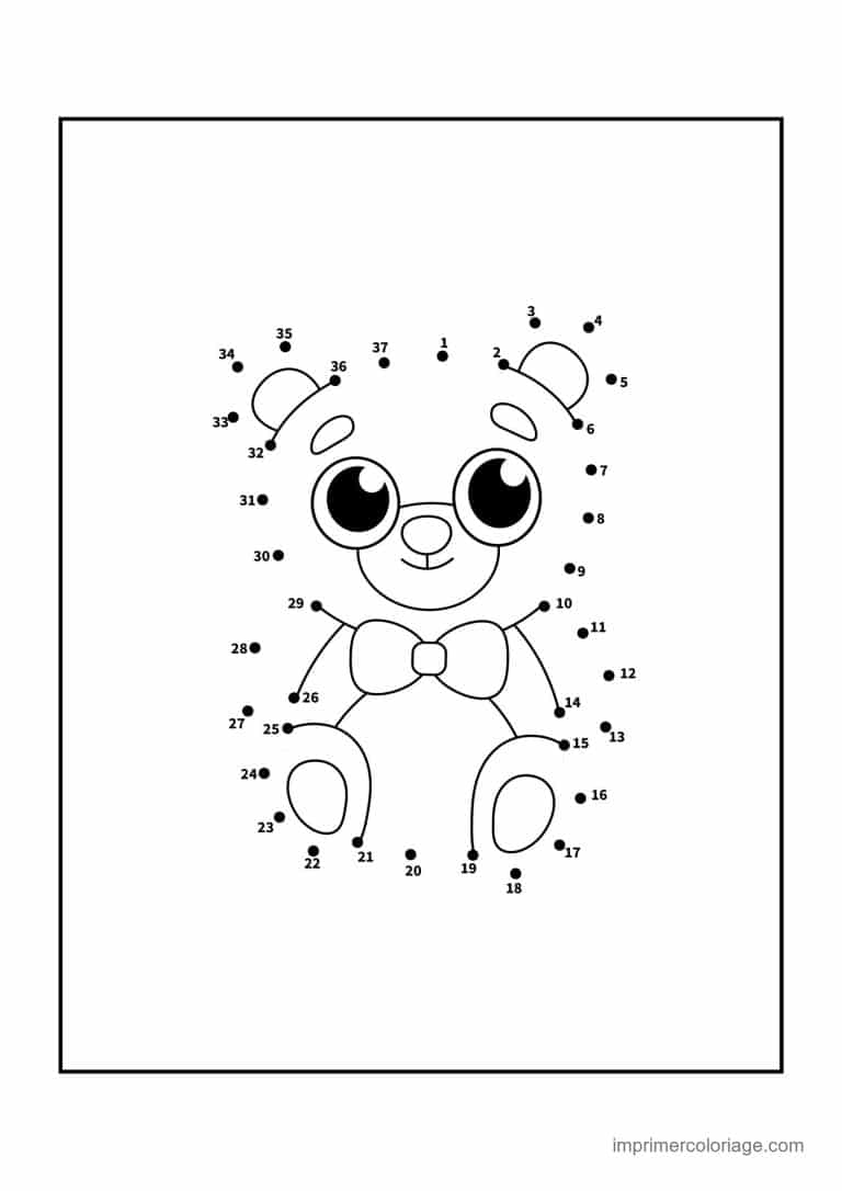 point a relier 1 a 37 ourson avec noeud papillon - dessin gratuit &agrave; imprimer