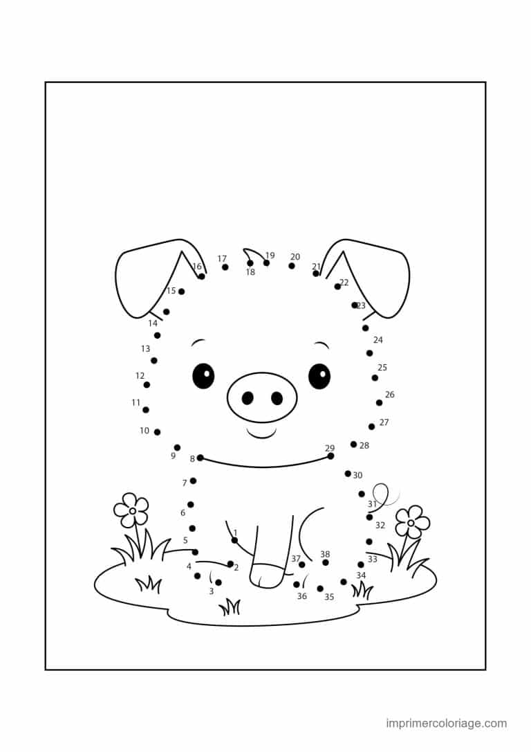 point a relier 1 a 38 cochon dans l herbe - dessin gratuit &agrave; imprimer
