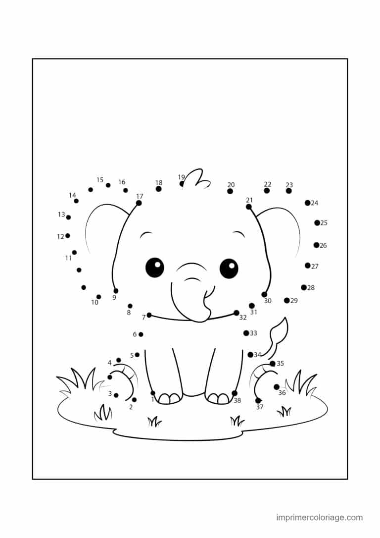 point a relier 1 a 38 elephant dans l herbe - dessin gratuit &agrave; imprimer