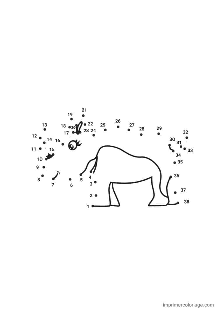 point a relier 1 a 38 elephant de profil - dessin gratuit &agrave; imprimer