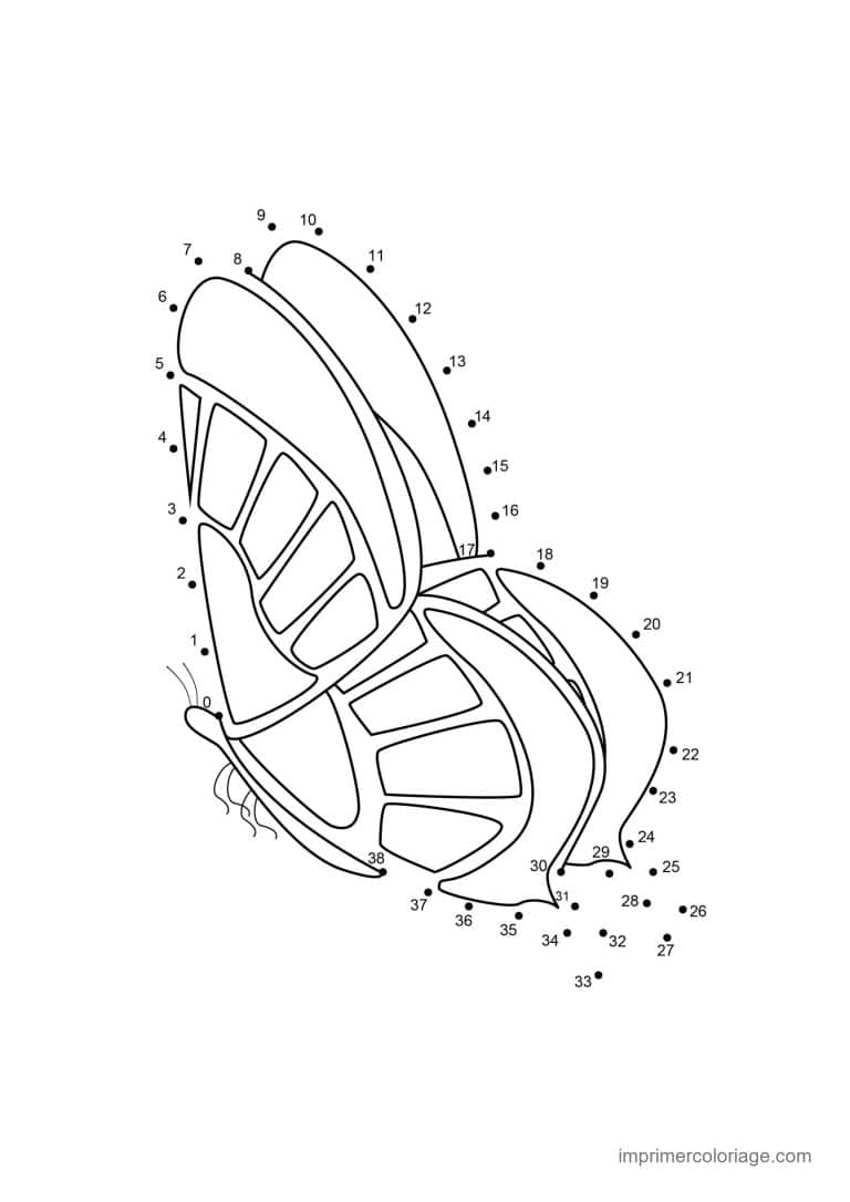 point a relier 1 a 38 papillon de profil - dessin gratuit &agrave; imprimer