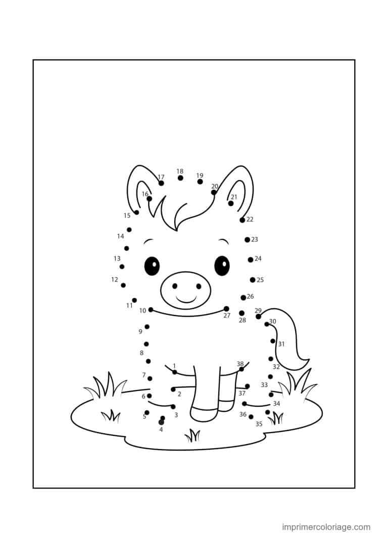 point a relier 1 a 38 poney assis - dessin gratuit &agrave; imprimer