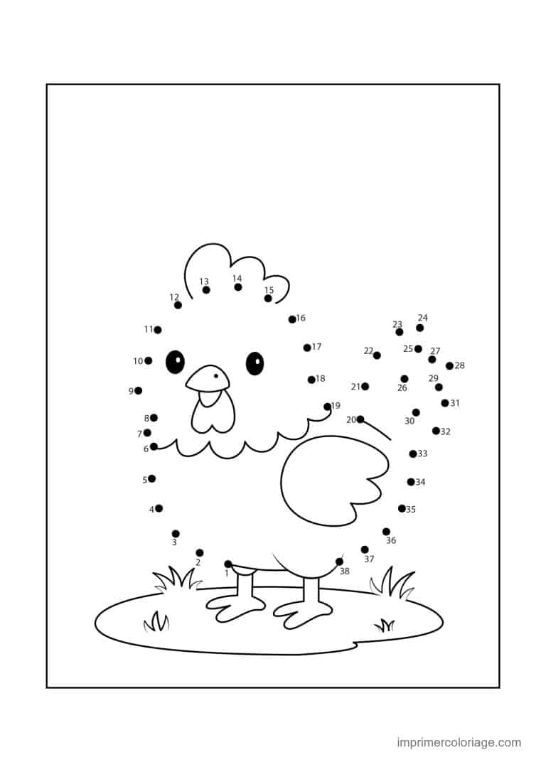point a relier 1 a 38 poule dans l herbe - dessin gratuit &agrave; imprimer