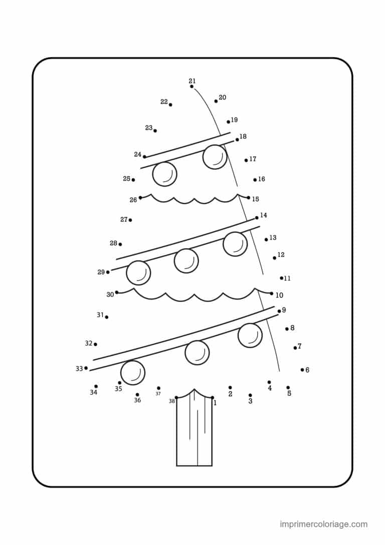 point a relier 1 a 38 sapin decore de boules - dessin gratuit &agrave; imprimer