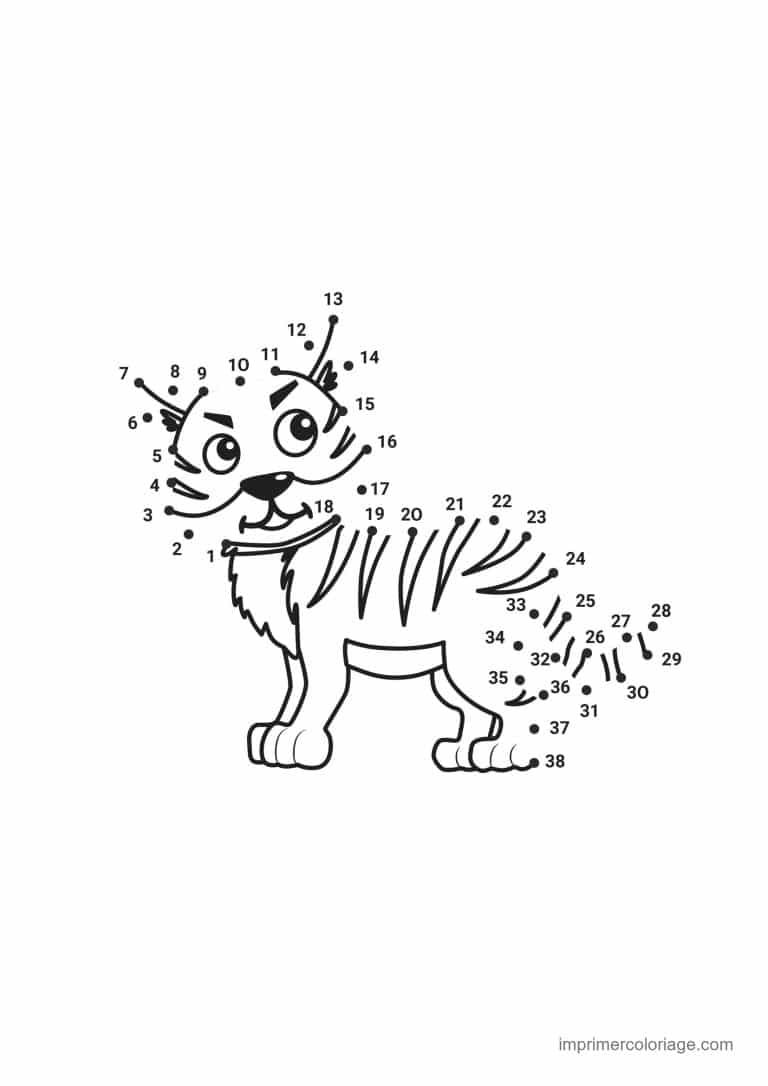 point a relier 1 a 38 tigre raye - dessin gratuit &agrave; imprimer