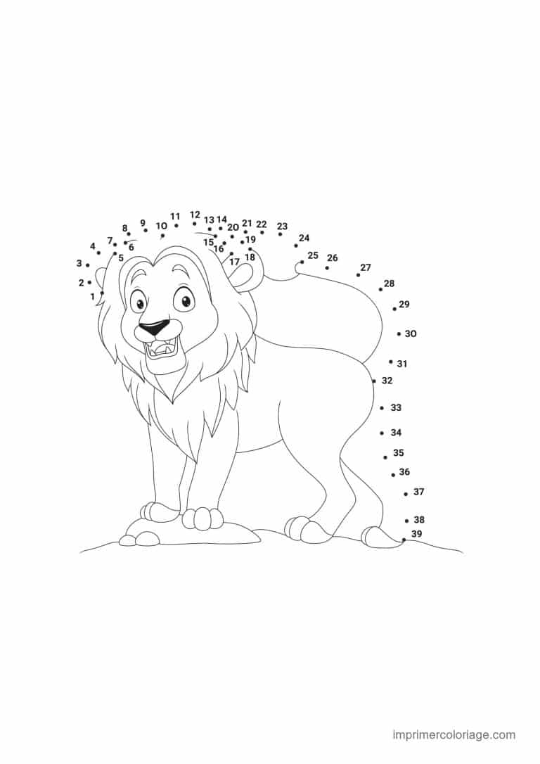 point a relier 1 a 39 lion sur un rocher - dessin gratuit &agrave; imprimer