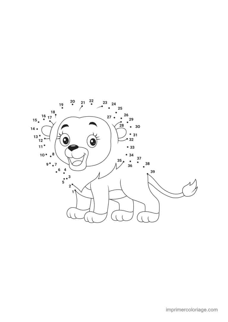 point a relier 1 a 39 lionne qui marche - dessin gratuit &agrave; imprimer