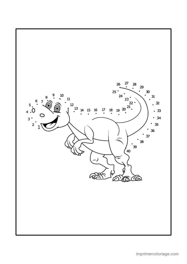 point a relier 1 a 40 dinosaure souriant - dessin gratuit &agrave; imprimer