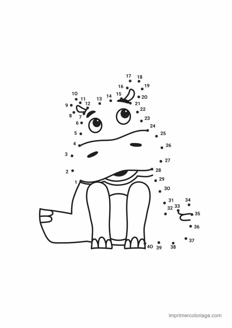 point a relier 1 a 40 hippopotame de face - dessin gratuit &agrave; imprimer