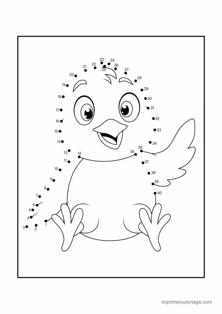 point a relier 1 a 40 poussin ailes ouvertes - dessin gratuit &agrave; imprimer