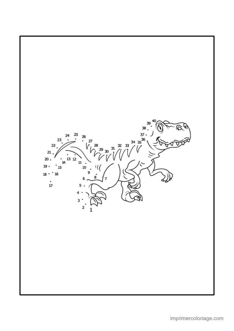 point a relier 1 a 40 tyrannosaure qui court - dessin gratuit &agrave; imprimer