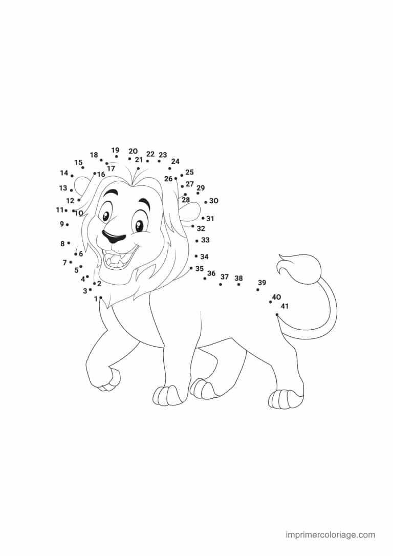 point a relier 1 a 41 lion qui marche - dessin gratuit &agrave; imprimer