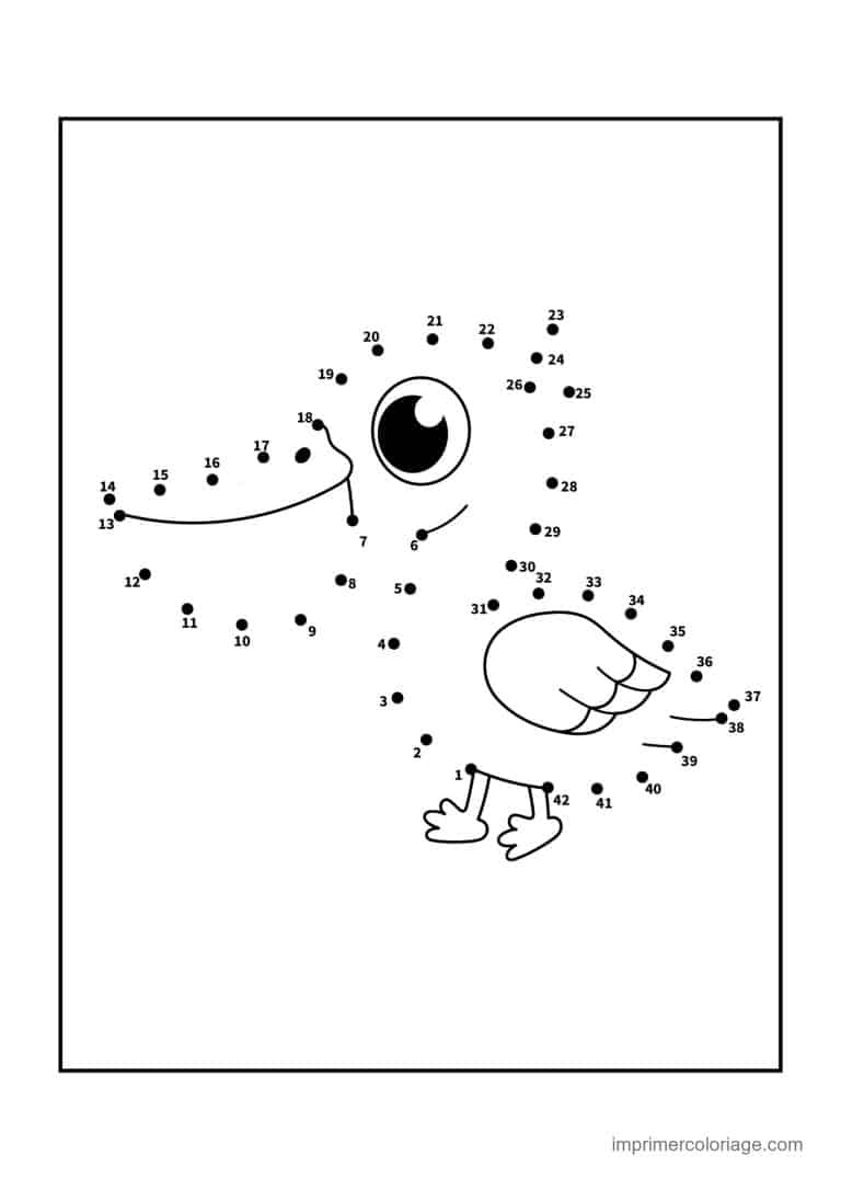 point a relier 1 a 42 poule qui court - dessin gratuit &agrave; imprimer