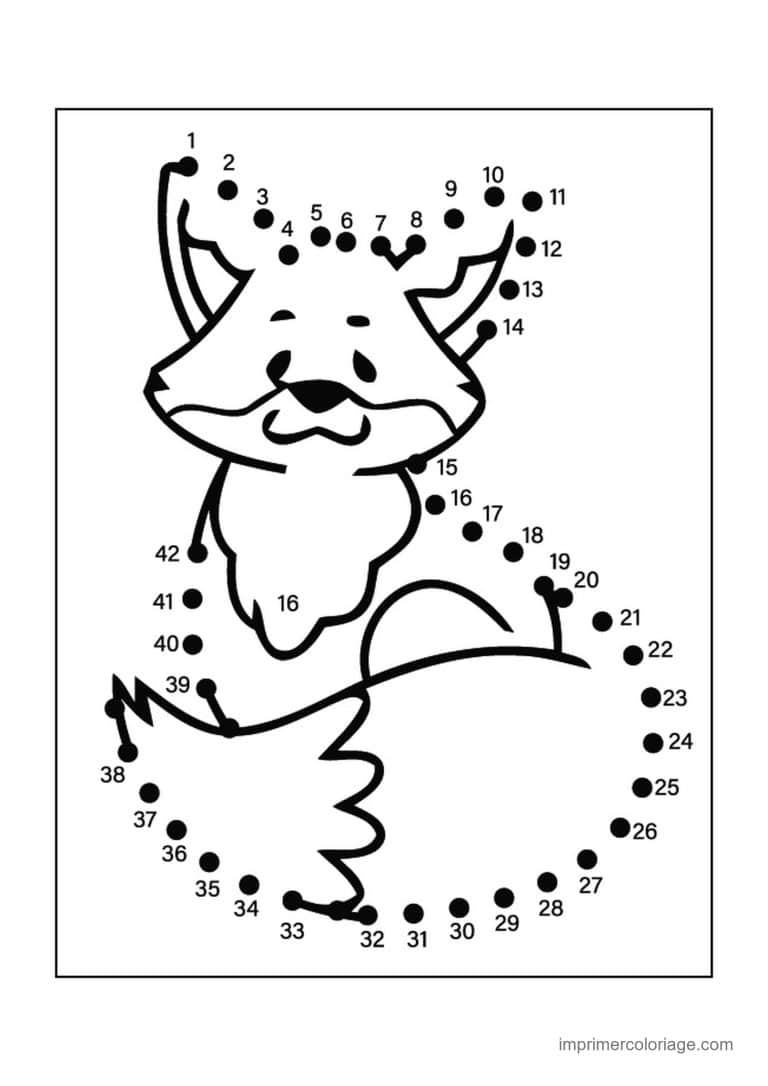 point a relier 1 a 42 renard debout - dessin gratuit &agrave; imprimer