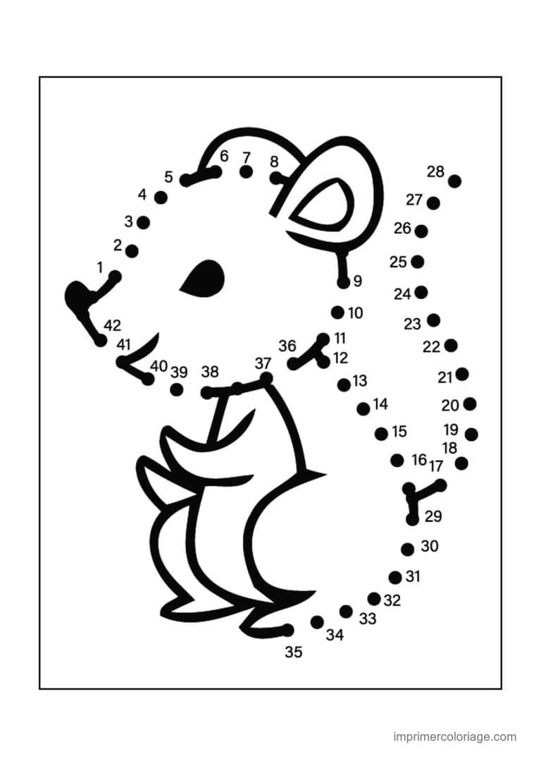 point a relier 1 a 42 souris avec un noeud - dessin gratuit &agrave; imprimer