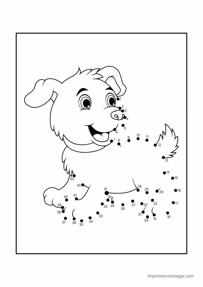 point a relier 1 a 43 chiot qui court - dessin gratuit &agrave; imprimer