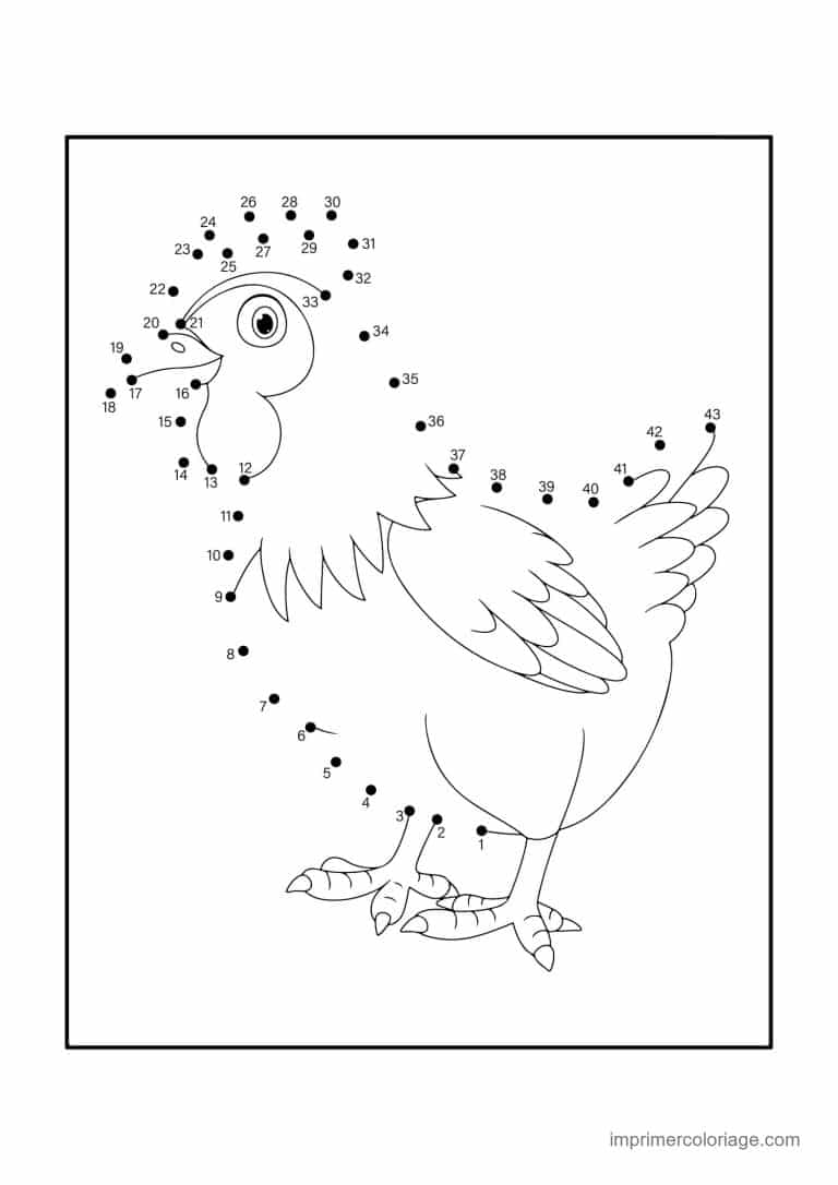 point a relier 1 a 43 poule qui marche - dessin gratuit &agrave; imprimer
