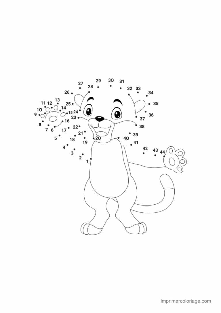 point a relier 1 a 44 guepard debout - dessin gratuit &agrave; imprimer