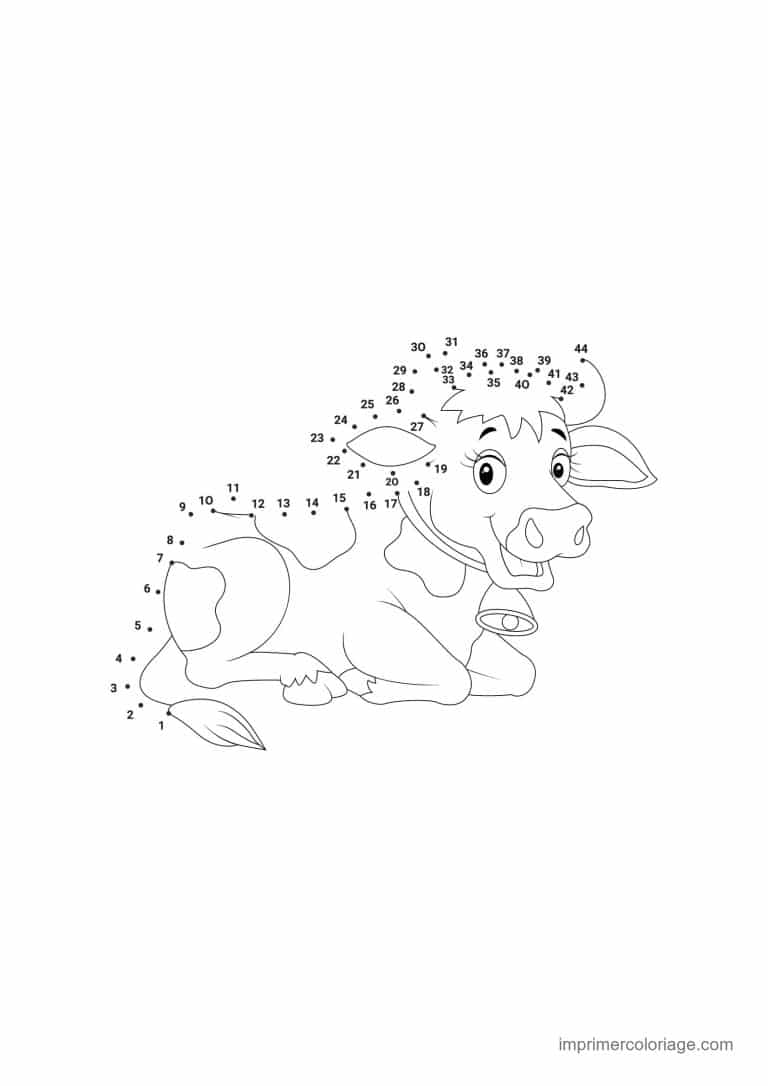 point a relier 1 a 44 vache couchee - dessin gratuit &agrave; imprimer