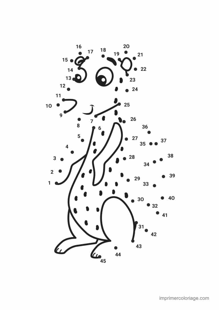 point a relier 1 a 45 leopard debout - dessin gratuit &agrave; imprimer