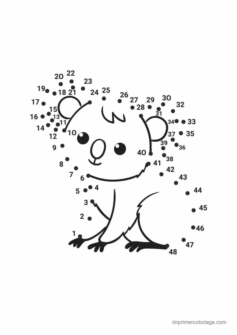 point a relier 1 a 48 koala debout - dessin gratuit &agrave; imprimer
