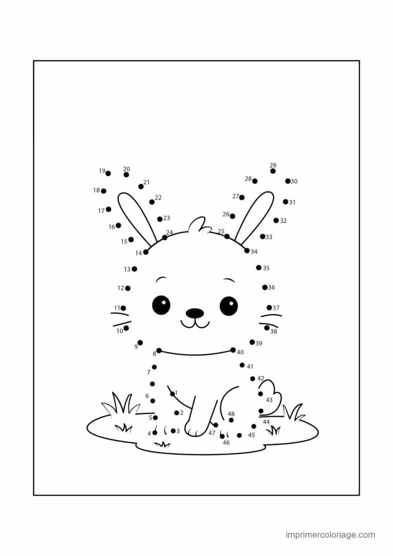 point a relier 1 a 48 lapin dans l herbe - dessin gratuit &agrave; imprimer