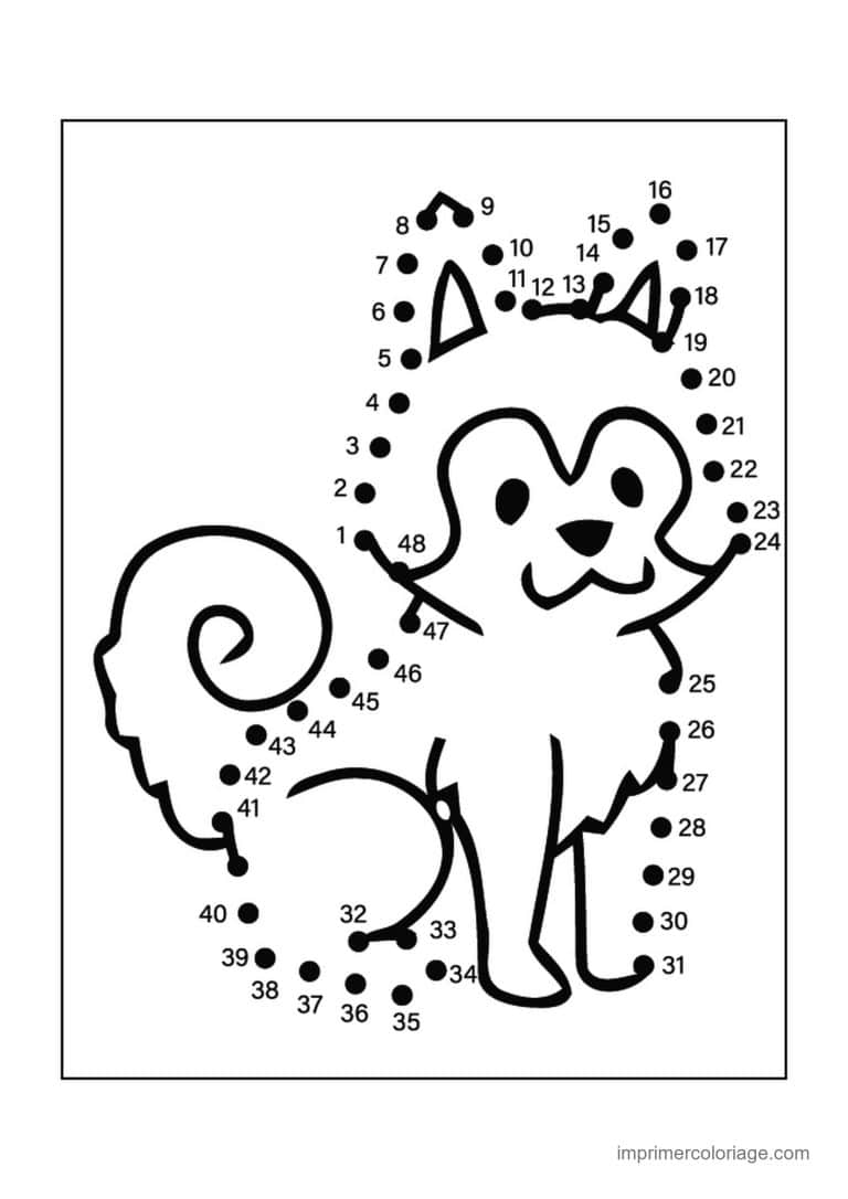 point a relier 1 a 48 singe a longue queue - dessin gratuit &agrave; imprimer