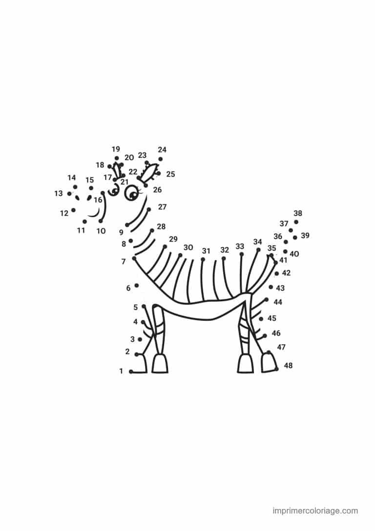 point a relier 1 a 48 zebre raye - dessin gratuit &agrave; imprimer