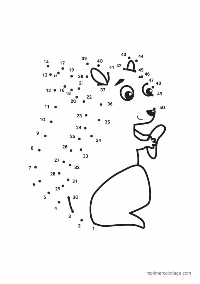 point a relier 1 a 50 kangourou - dessin gratuit &agrave; imprimer