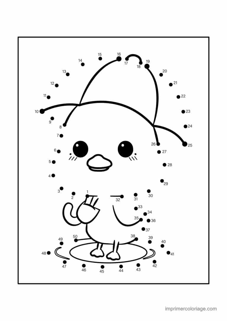 point a relier 1 a 50 poussin avec un bonnet - dessin gratuit &agrave; imprimer